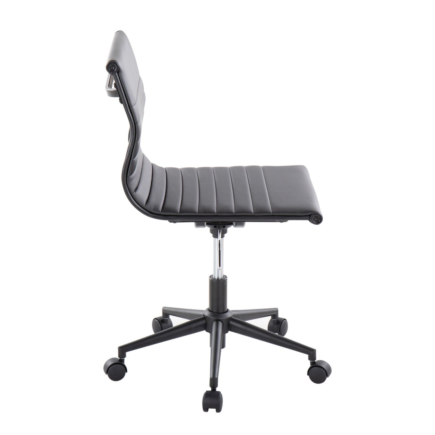 Masters Industrial Armless Adjustable Task Chair with Swivel in Black Frame and Black Faux Leather by LumiSource