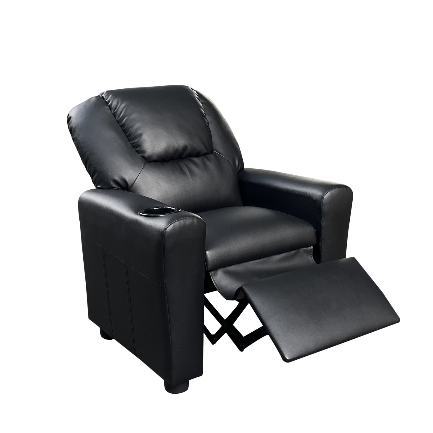 Marisa Kids PU Leather Recliner Chair with Cupholder in Black