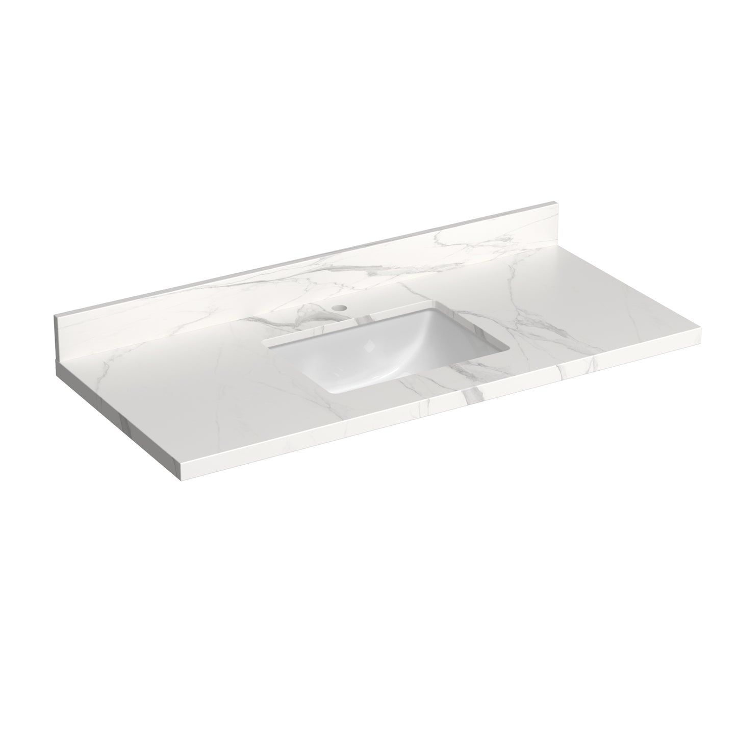 49 Inch Quartz Vanity Top with Undermounted Rectangular Ceramic Sink & Backsplash, White Calacatta Engineered Stone Countertop for Bathroom Kitchen Cabinet 1 Faucet Hole (not Include Cabinet)