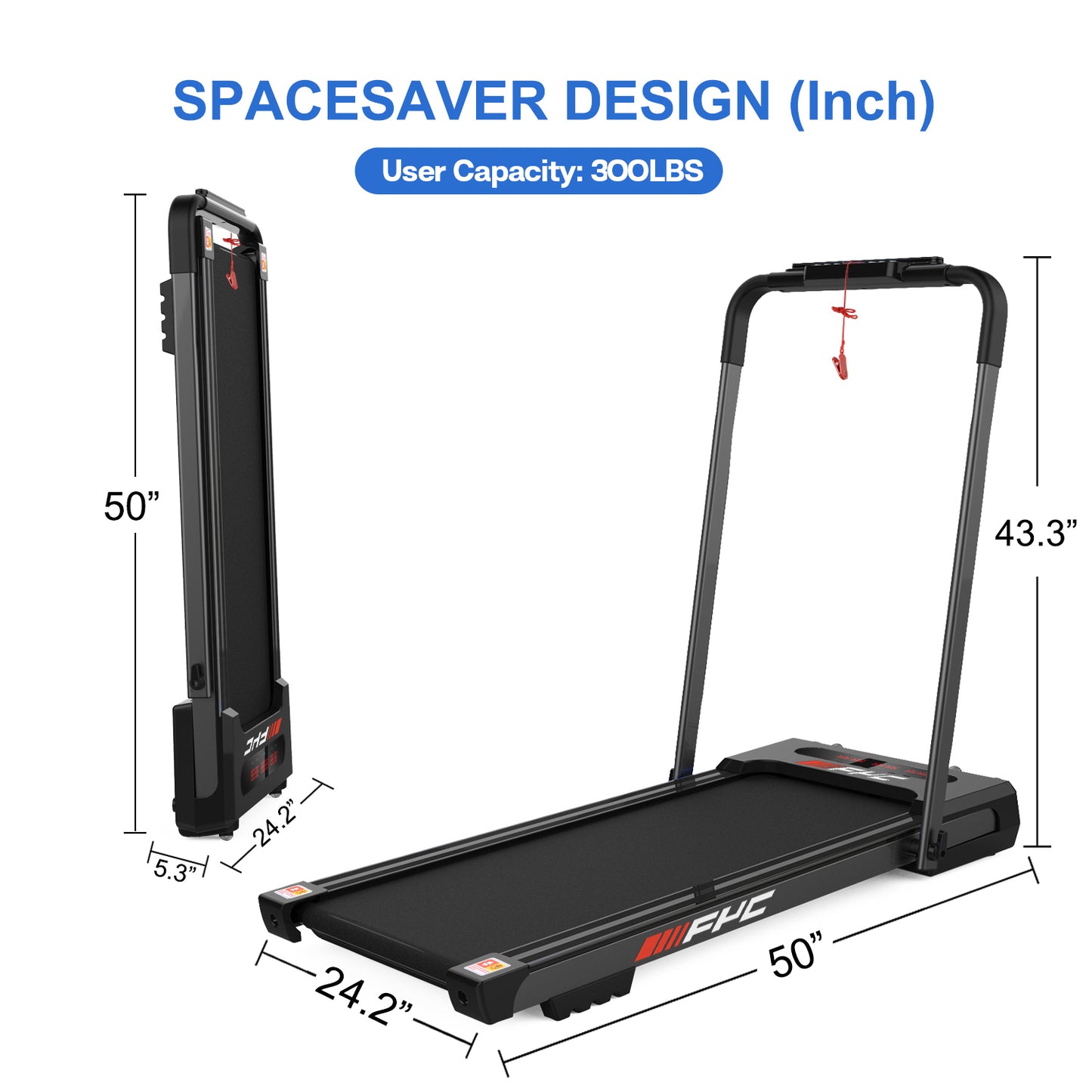 FYC Under Desk Treadmill - 2 in 1 Folding Treadmill for Home 3.5 HP, Installation-Free Foldable Treadmill Compact Electric Running Machine, Remote Control & LED Display Walking Running Jogging for Hom