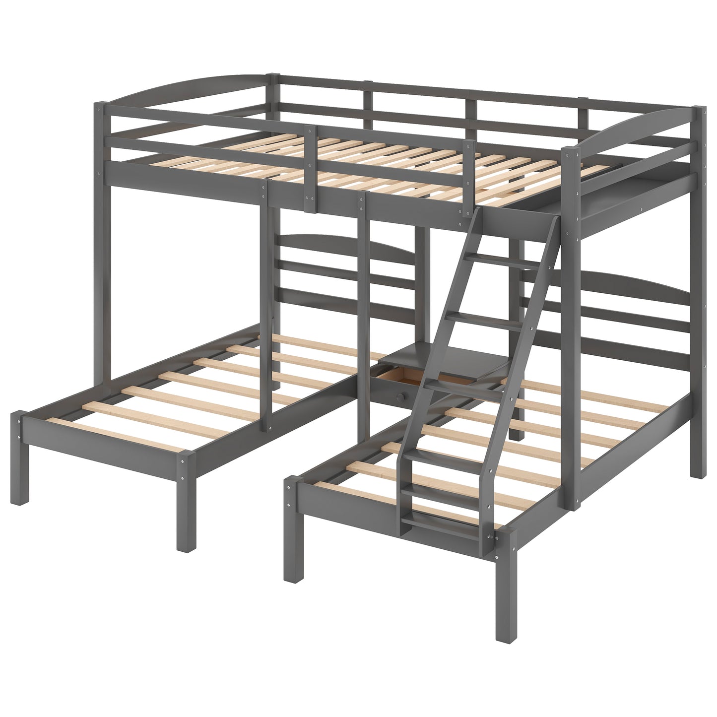 Gray Triple Bunk Bed with Full over Twin & Twin