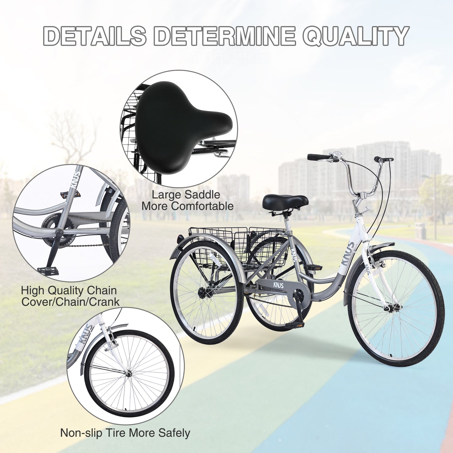 Adult Tricycle Trikes,3-Wheel Bikes,26 Inch Wheels Cruiser Bicycles with Large Shopping Basket for Women and Men