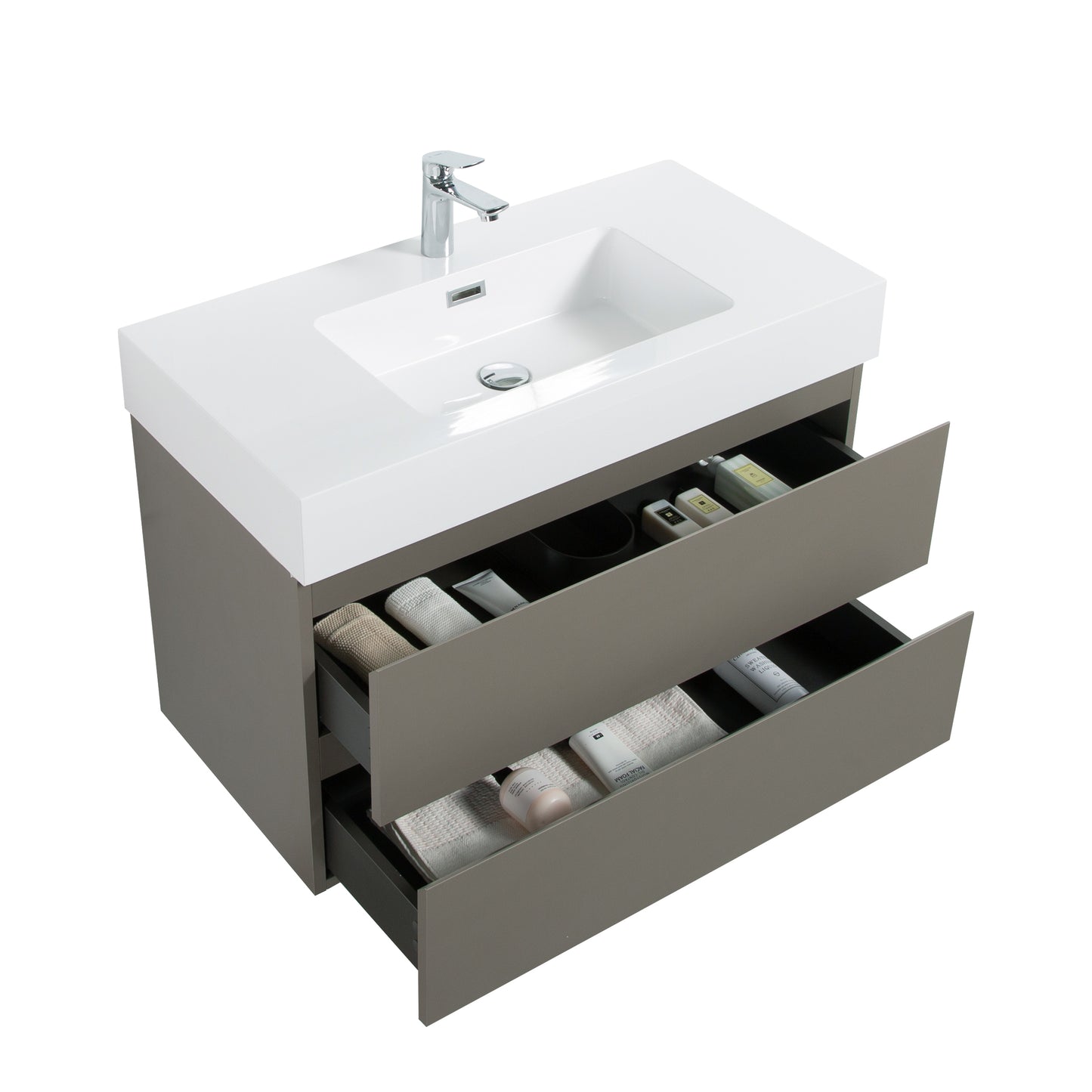 Alice-36W-102,Wall mount cabinet WITHOUT basin,Gray color,With two drawers