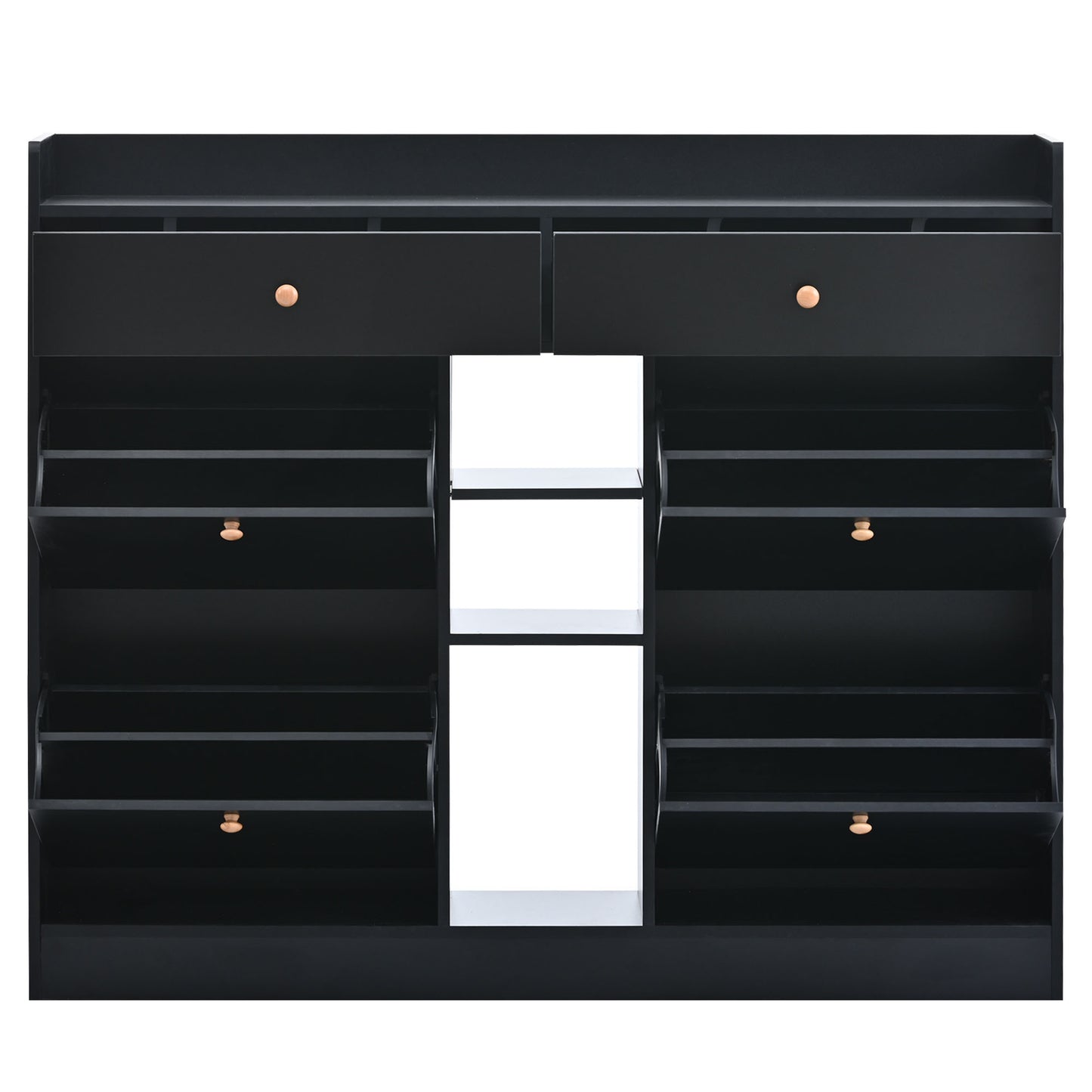 Modern Shoe Cabinet with 4 Flip Drawers, Multifunctional 2-Tier Shoe Storage Organizer with Drawers, Free Standing Shoe Rack for Entrance Hallway, Black.