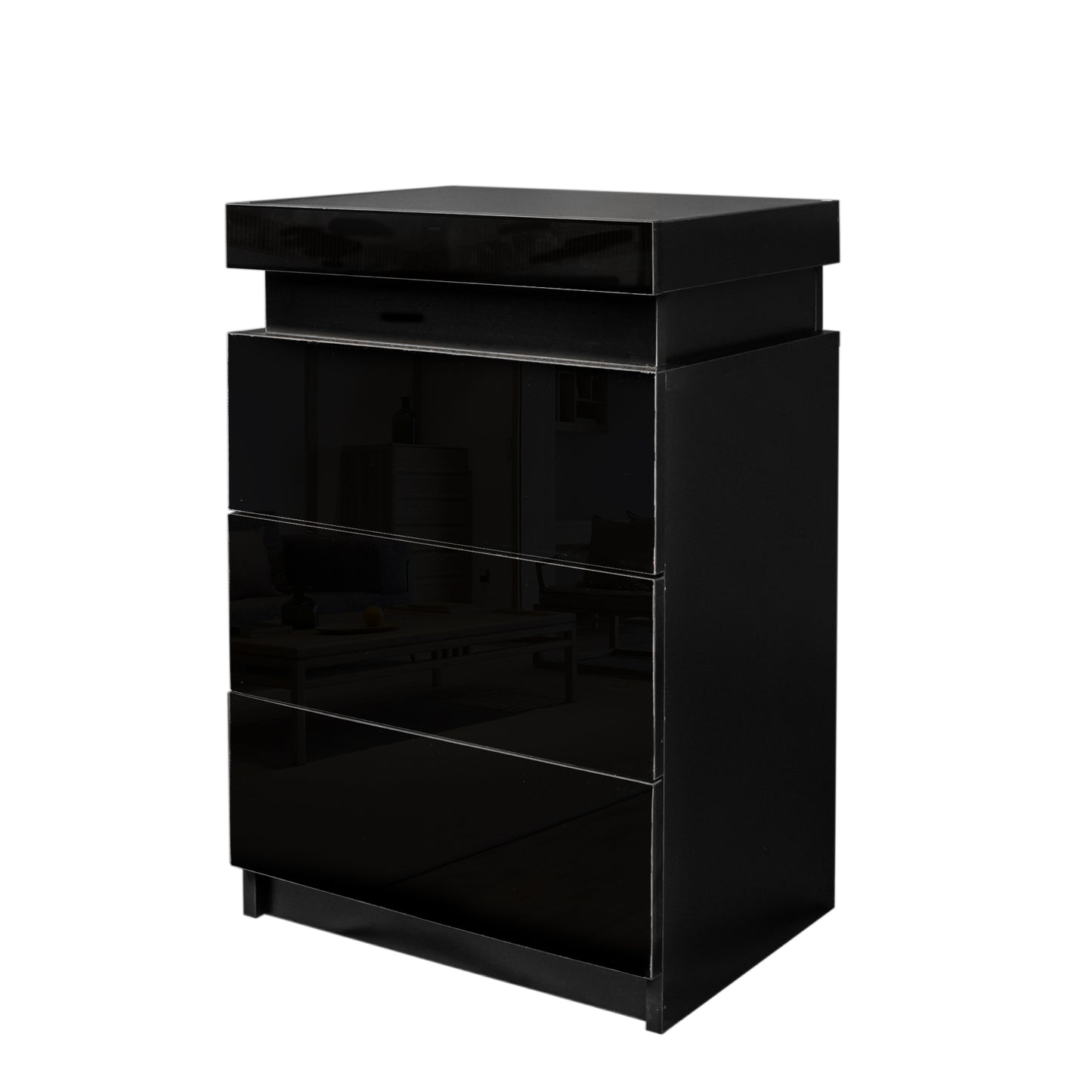 Contemporary LED Night Stand with 3 Drawers and High Gloss Finish