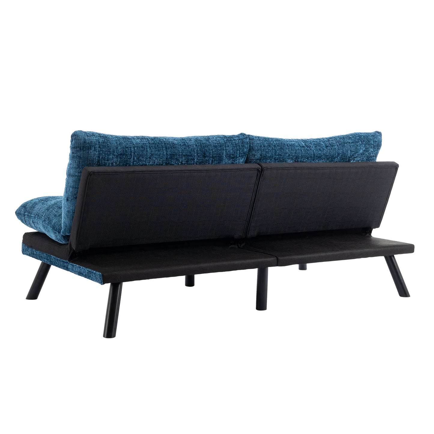 Convertible Sofa Bed  Loveseat Futon Bed Breathable Adjustable Lounge Couch with Metal Legs,Futon Sets for Compact Living Space  Chenille-Blue