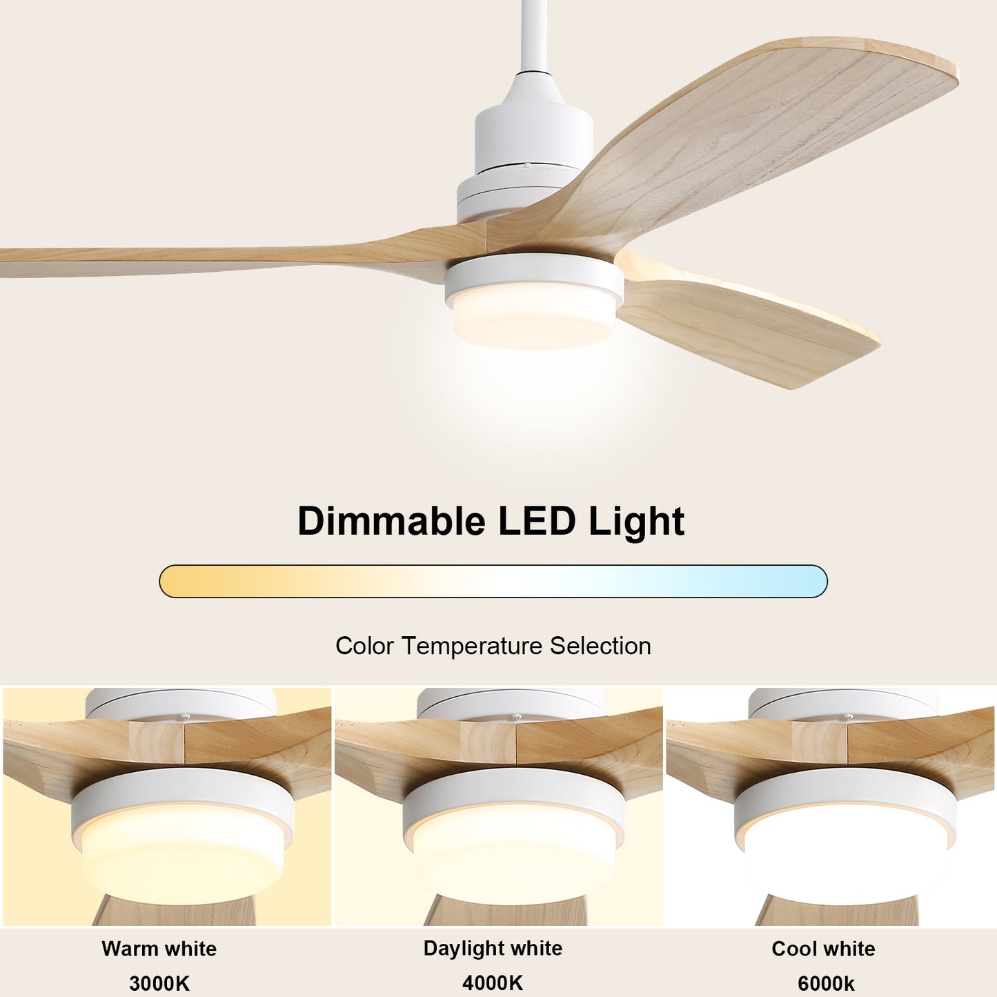 52-Inch Indoor Ceiling Fan with Dimmable LED Light and Remote Control