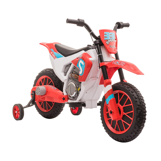 12V Kids Motorcycle Dirt Bike Electric Battery-Powered Ride-On Toy Off-road Street Bike with Charging Battery, Training Wheels Red