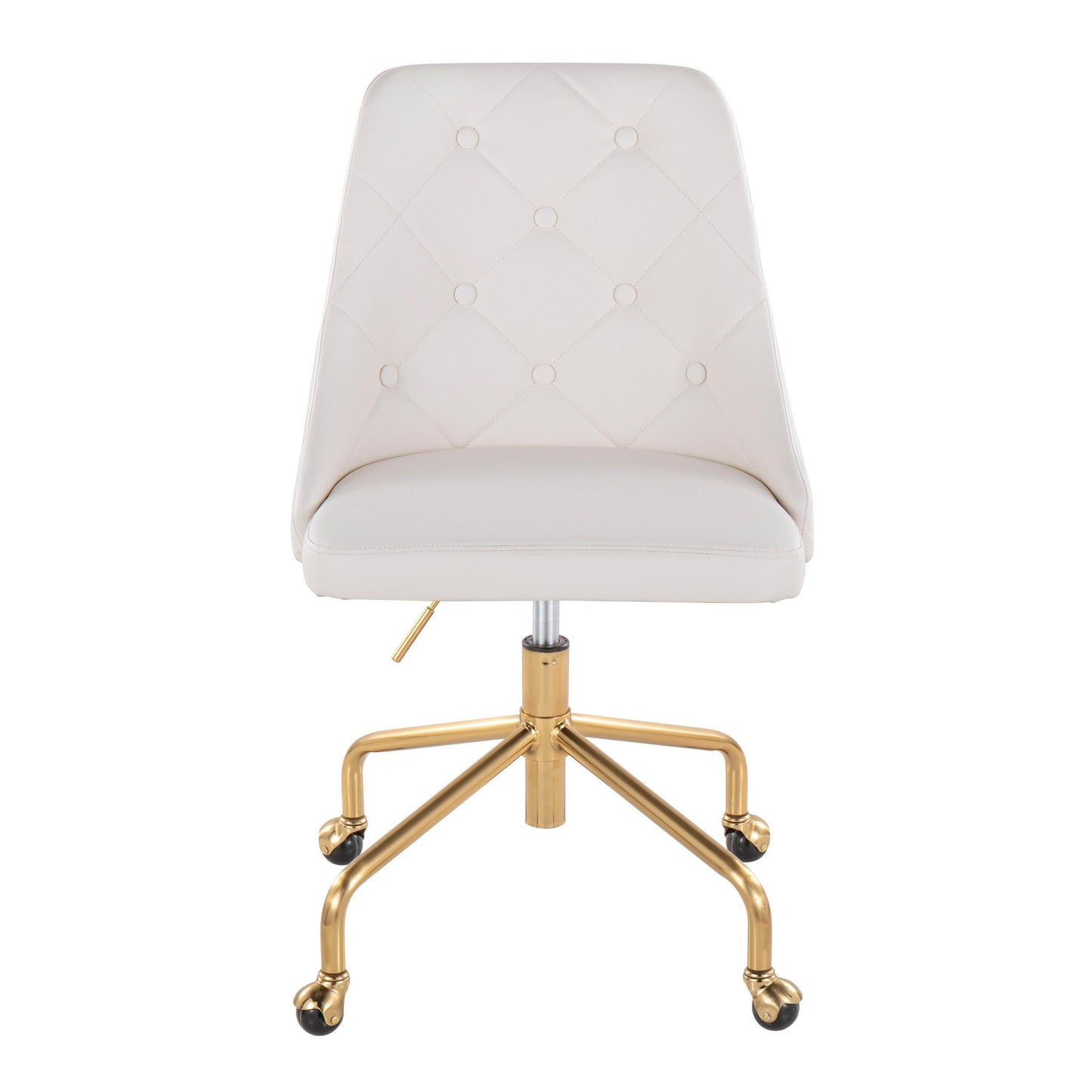 Marche Contemporary Adjustable Office Chair with Casters in Gold Metal and White Faux Leather by LumiSource