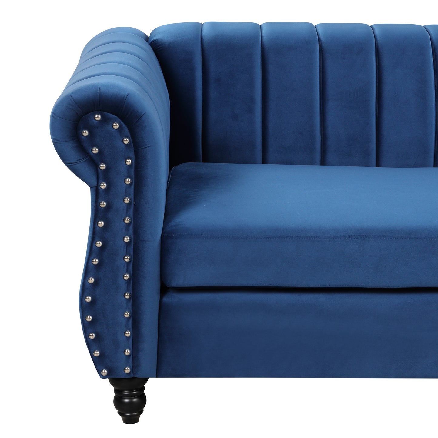 51 Modern Button Tufted Blue Upholstered Sofa with Solid Wood Legs