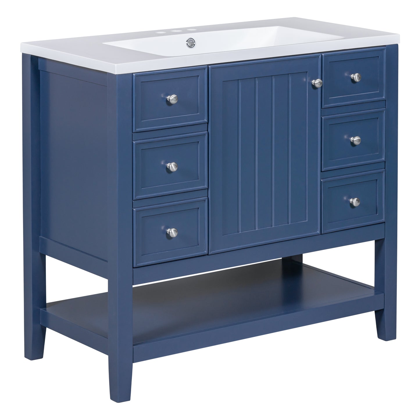 36" Bathroom Vanity with Sink Combo, One Cabinet and Three Drawers, Solid Wood and MDF Board, Blue