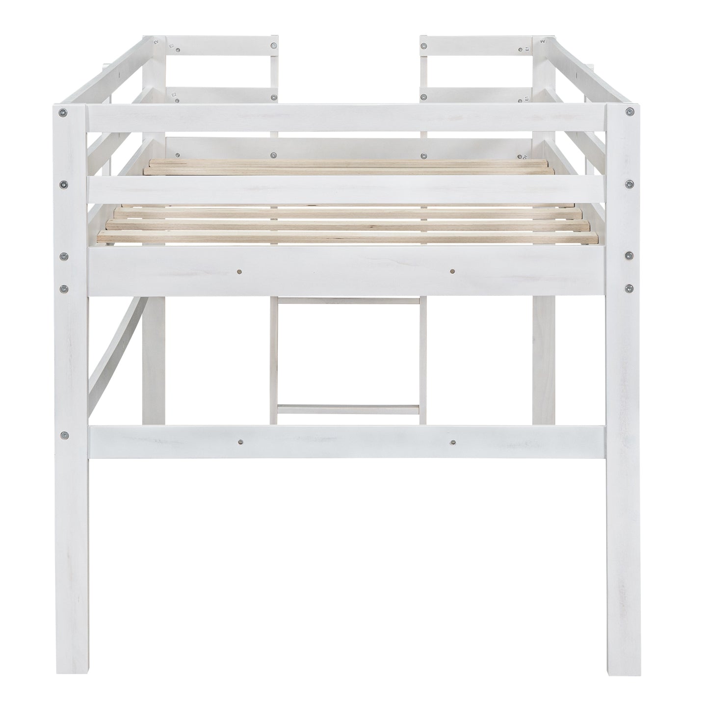 Wood Twin Size Loft Bed with Side Ladder, Antique White