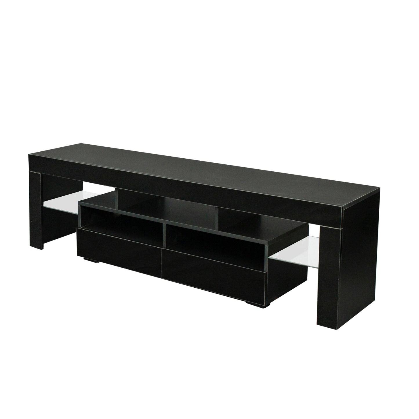 Modern Black TV Stand Cabinet with RGB LED Lights and Storage