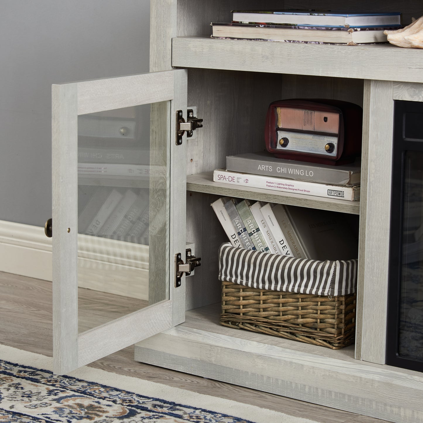 Contemporary Fireplace TV Stand with Ample Storage Space