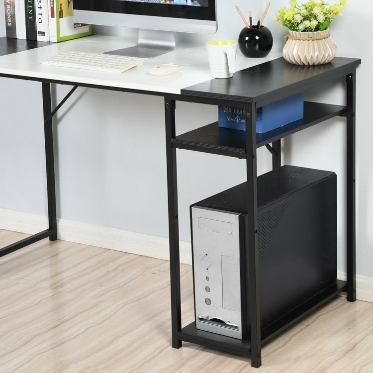 Large White and Black Study Desk with Adjustable Top and Storage Shelves