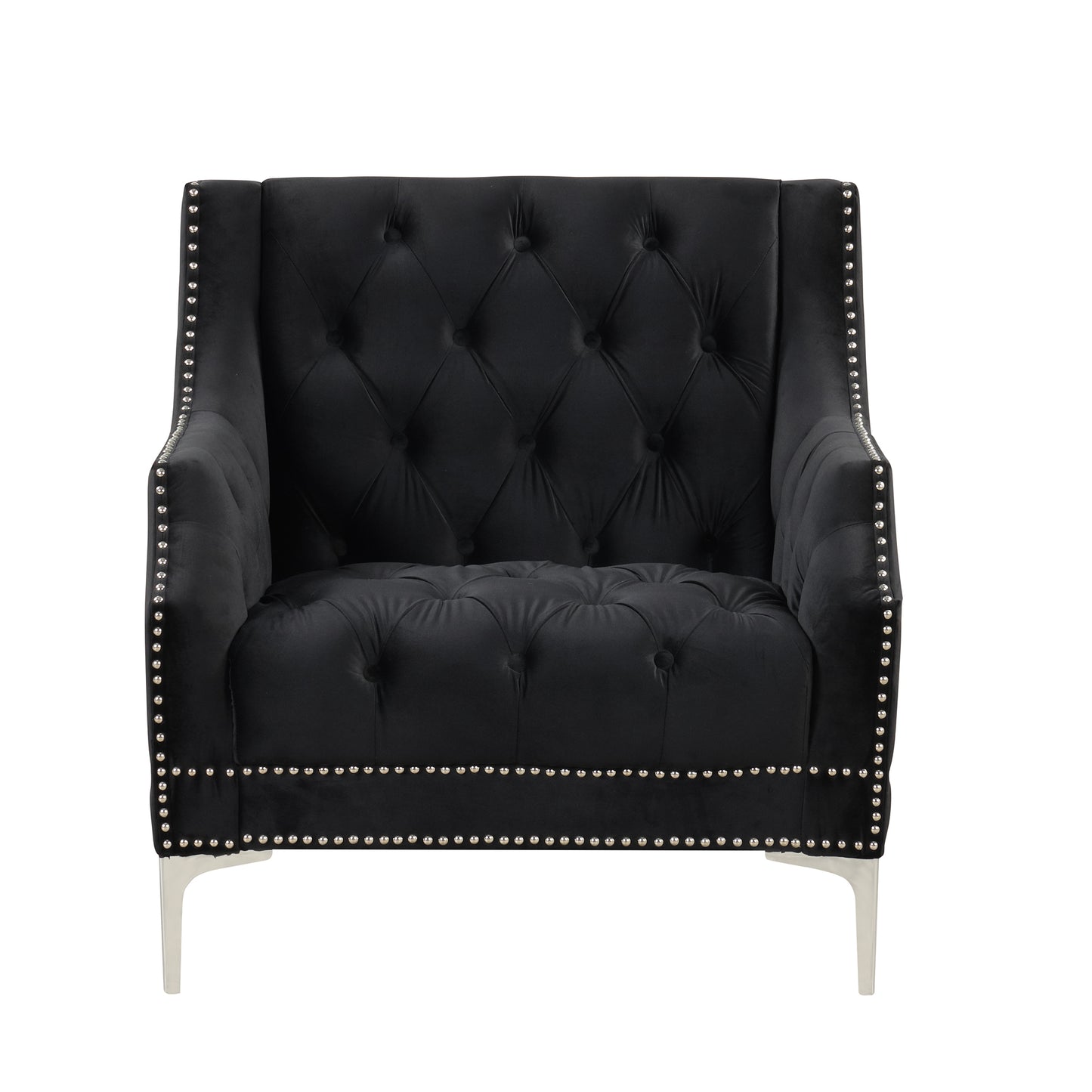 33.5 Plush Button Tufted Black Modern Sofa with Metal Legs