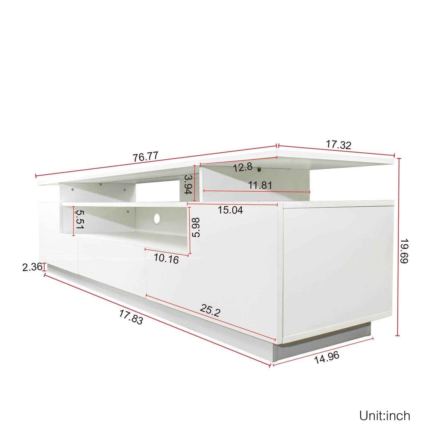 Elegant Modern White TV Stand with 20 Colors LED Lights and Remote Control