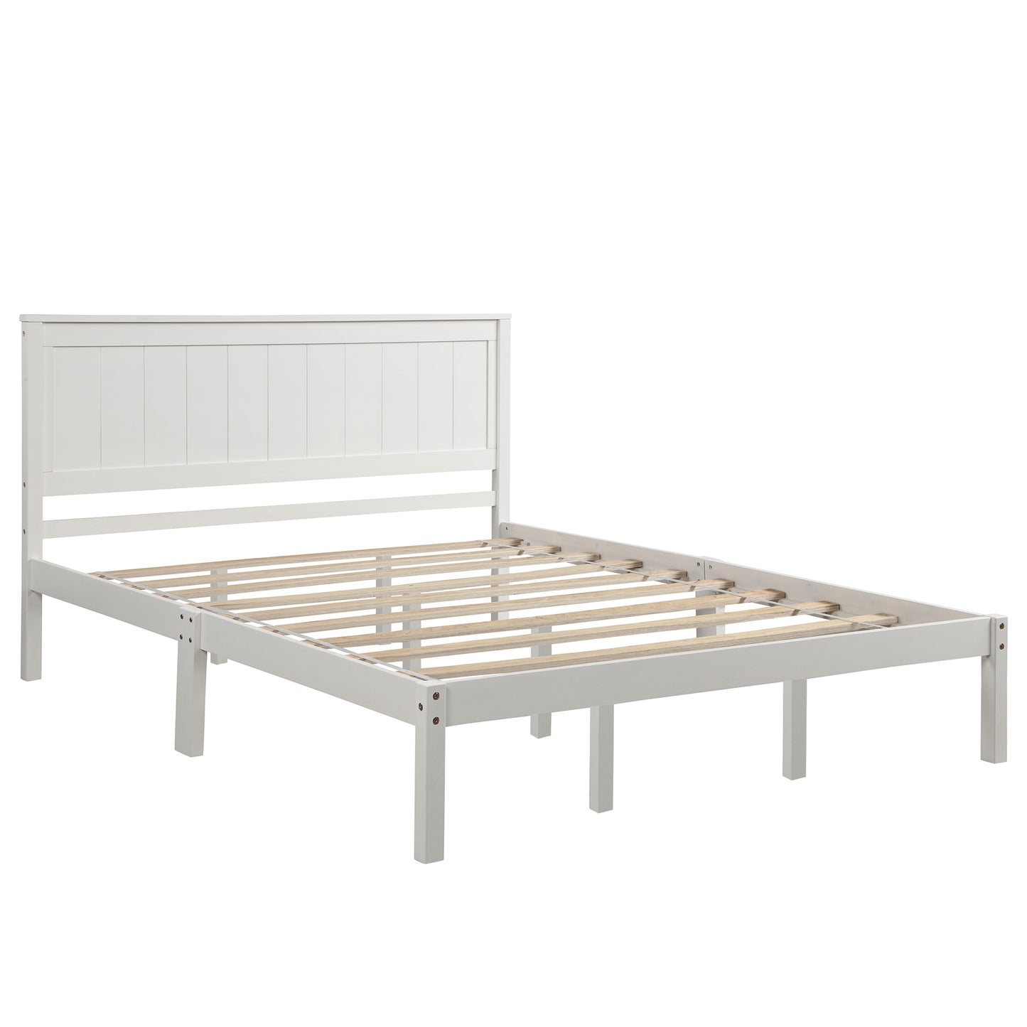 Platform Bed Frame with Headboard, Wood Slat Support, No Box Spring Needed, Queen, White