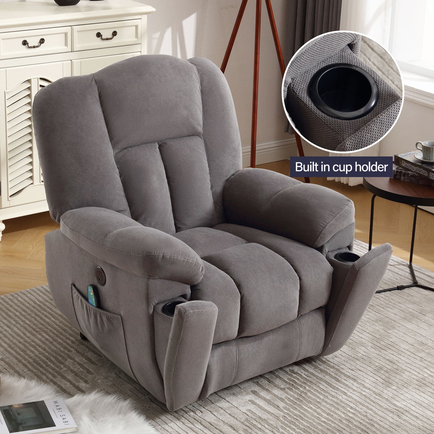 Electric Power Lift Recliner Chair with Heat and Massage - Grey