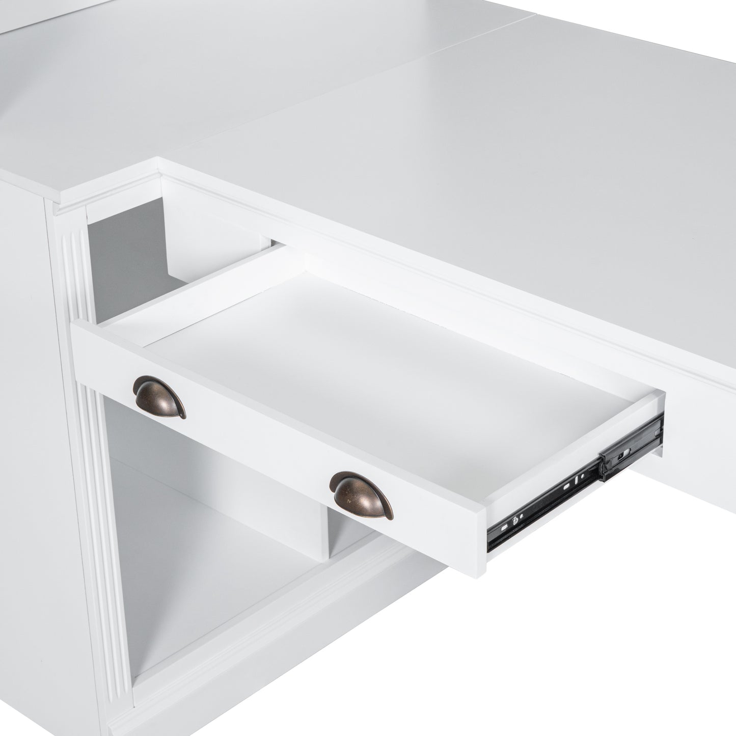 Modern White 83.4 Bookshelf and Writing Desk Suite with LED Lighting and Drawers