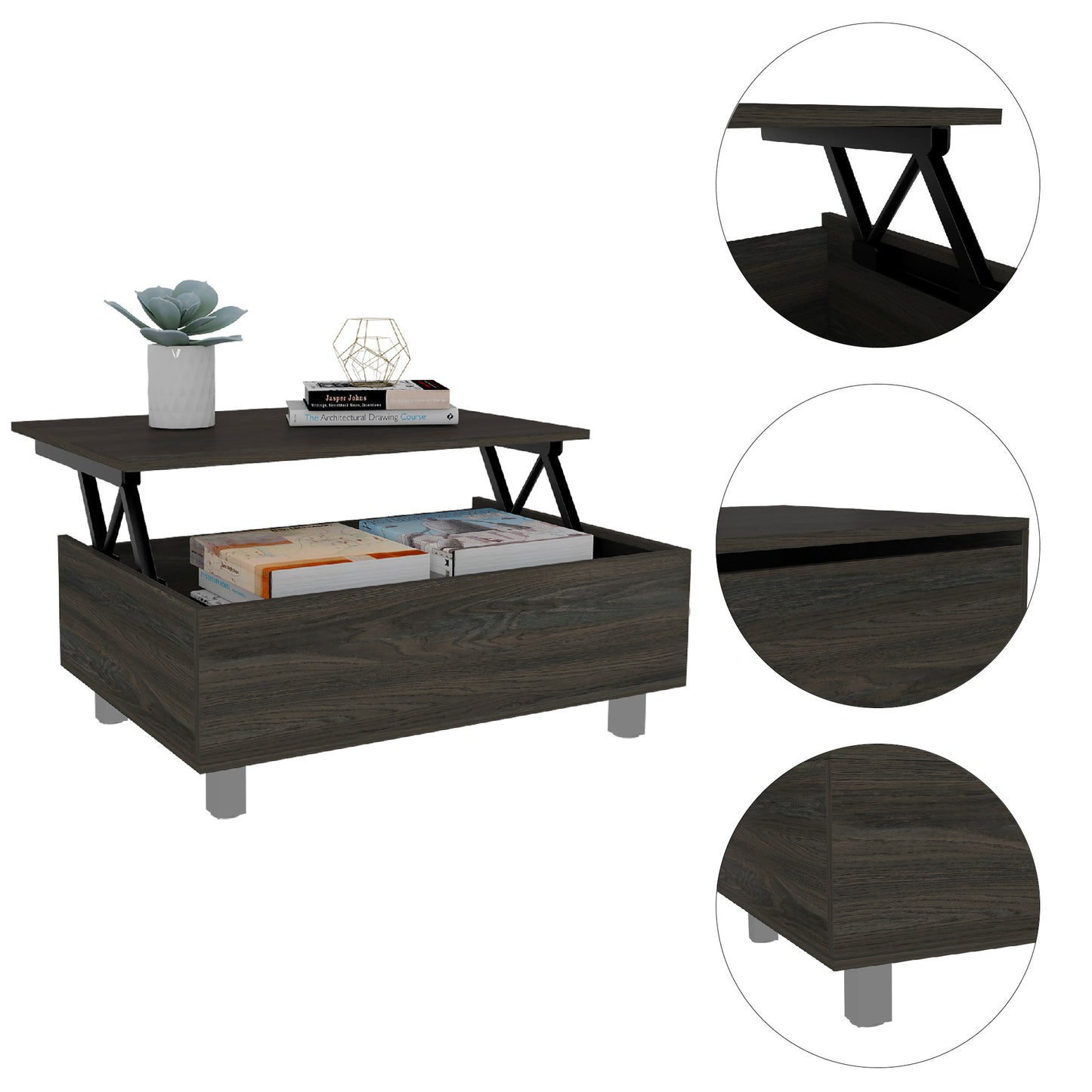 Tilton Lift Top Rectangle Coffee Table in Carbon Espresso