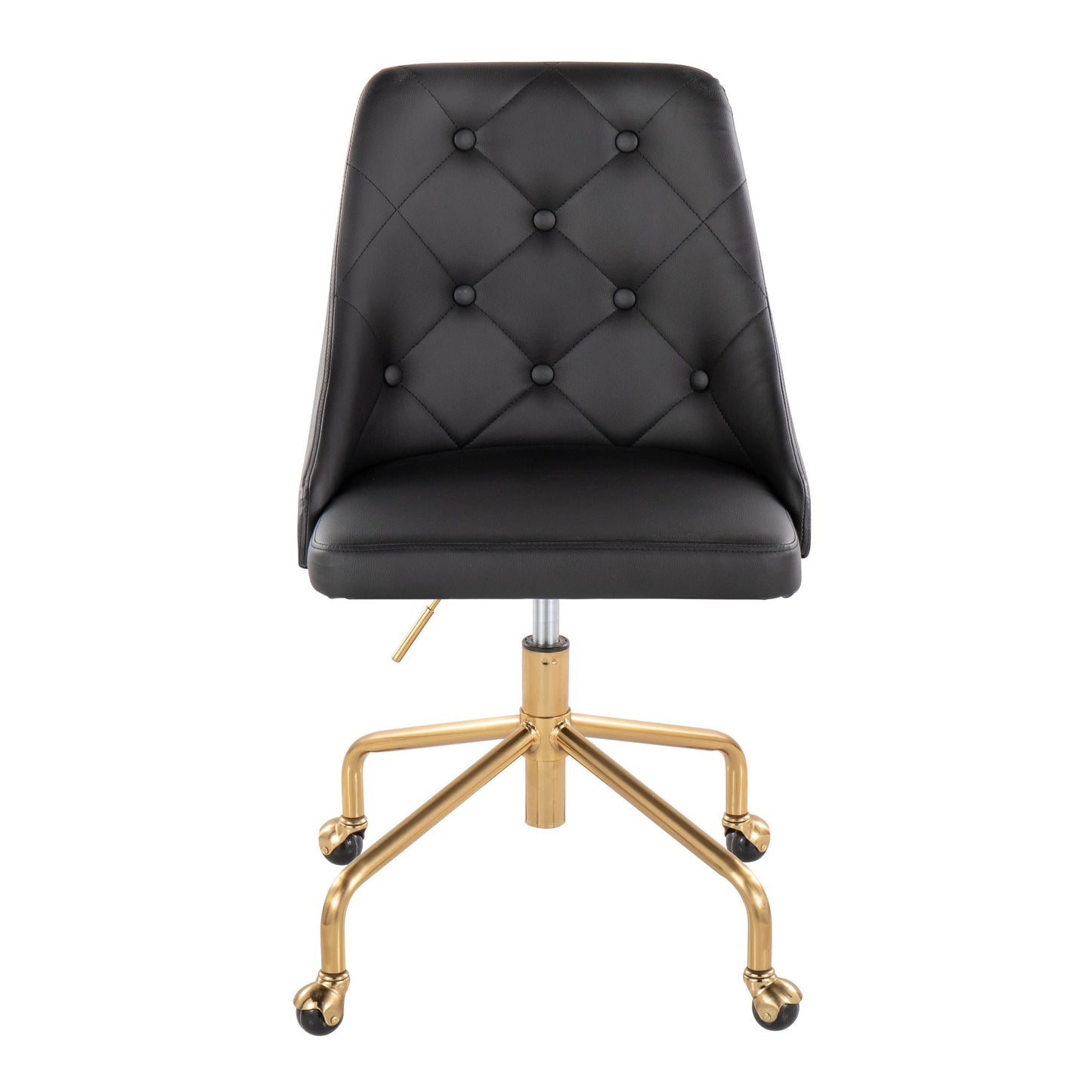 Marche Contemporary Adjustable Office Chair with Casters in Gold Metal and Black Faux Leather by LumiSource