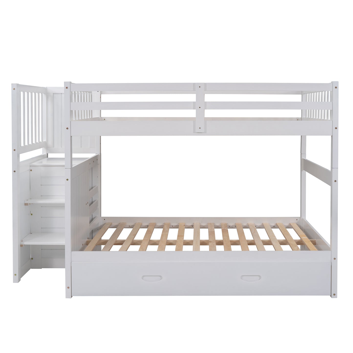 Staircase Full-Over-Full Bunk Bed with Twin Trundle and Storage Drawers - LT000026AAK