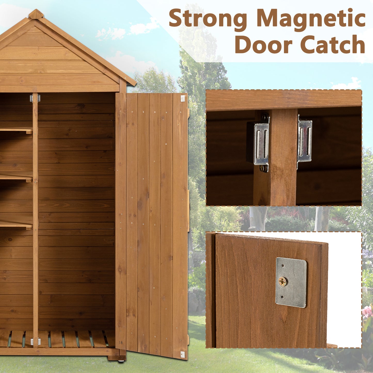 Outdoor Storage Cabinet, Garden Wood Tool Shed, Outside Wooden Shed Closet with Shelves and Latch for Yard 39.56"x 22.04"x 68.89"