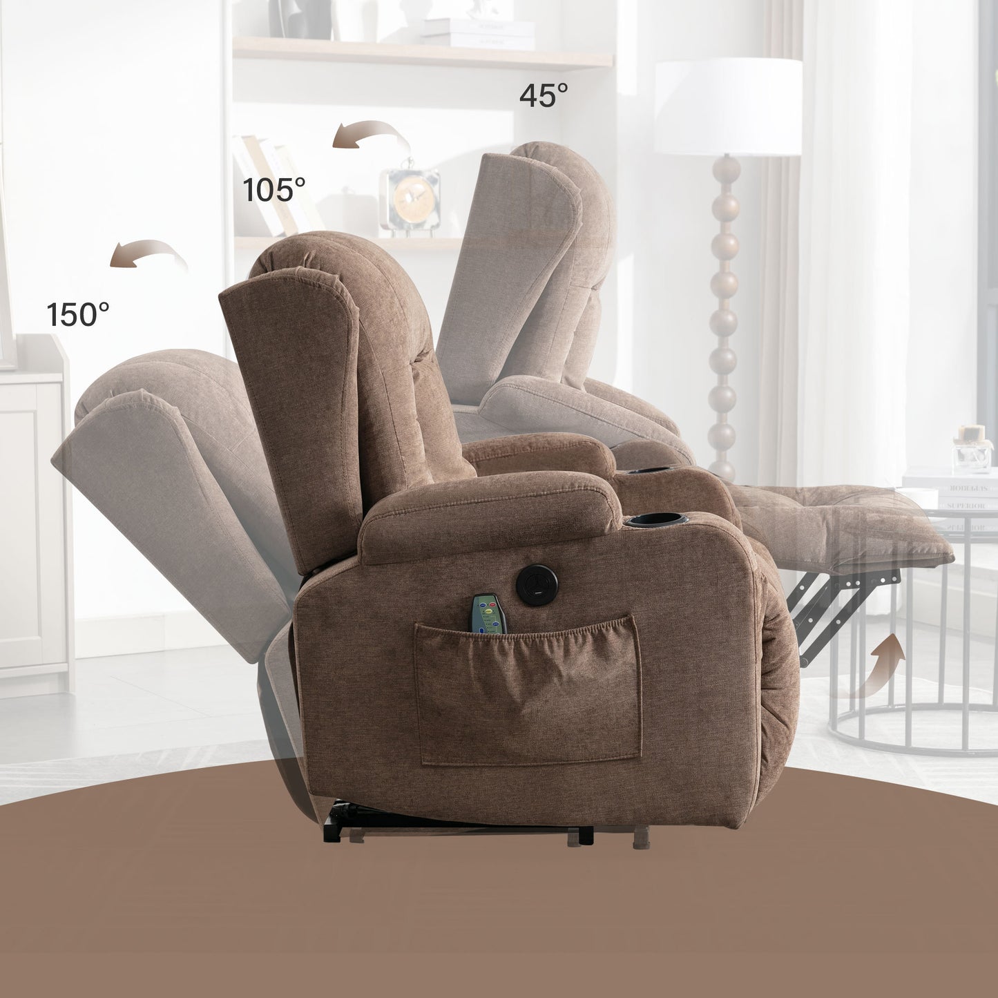 Electric Power Lift Recliner Chair with Heat and Massage for Seniors - Brown