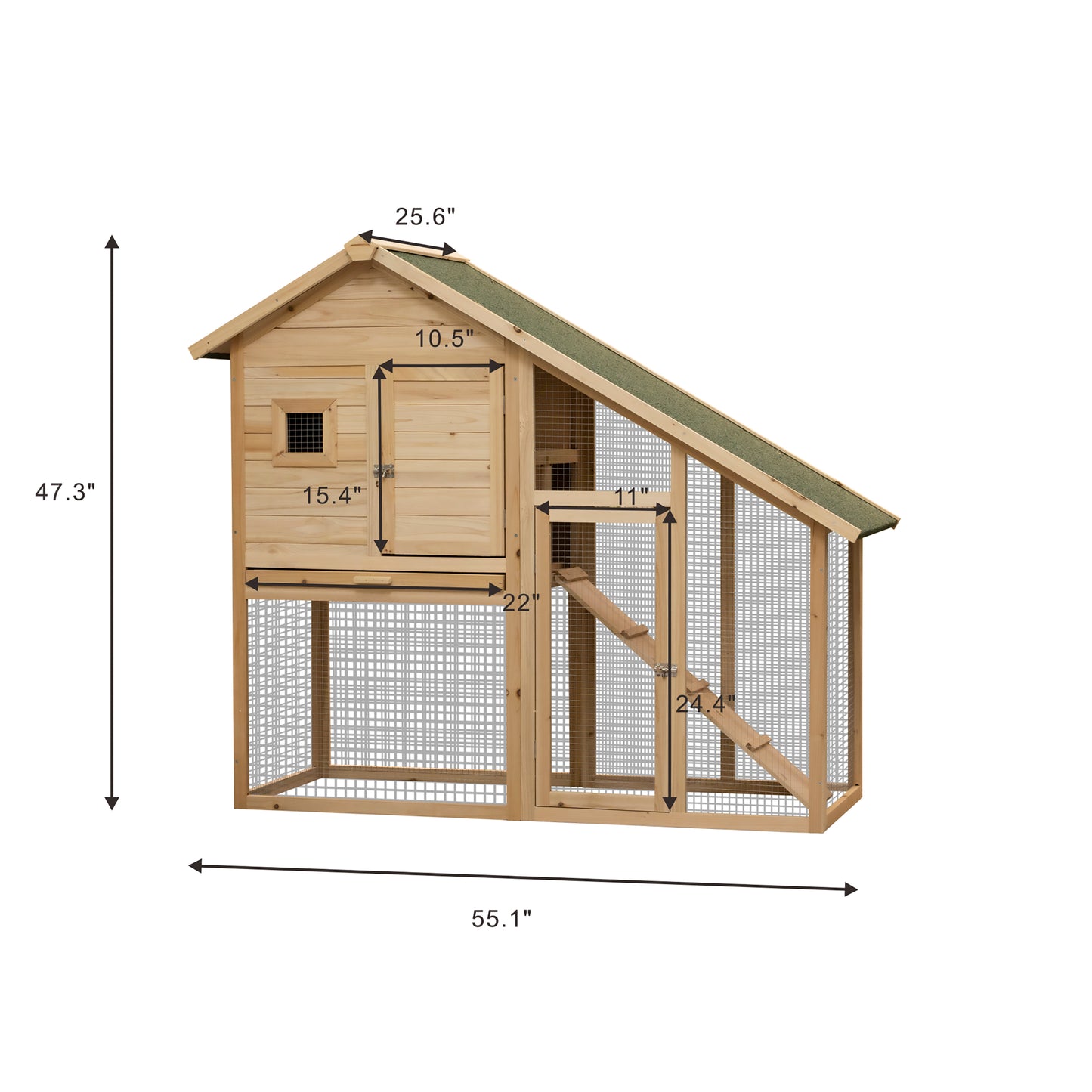 55" L 2-Tier Wooden Rabbit Hutch Bunny Cage Small Animal House with Ramp, Waterproof Roof, Removable Tray and Outdoor Run