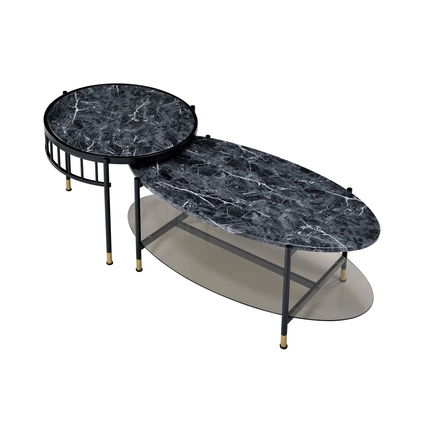 Silas Faux Marble Top Nesting Coffee Table with Black Finish