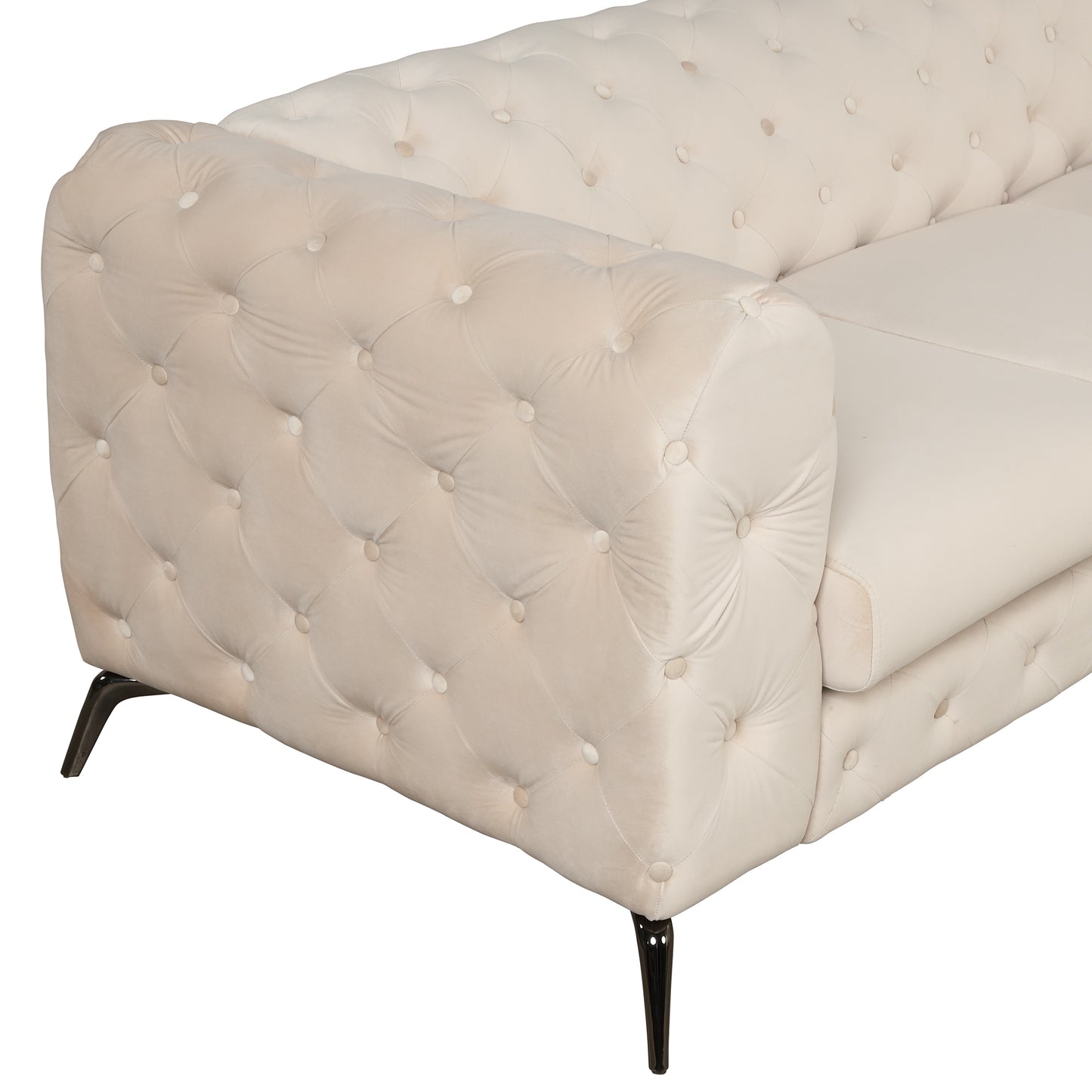 Modern Beige Velvet Loveseat Sofa with Button Tufted Back