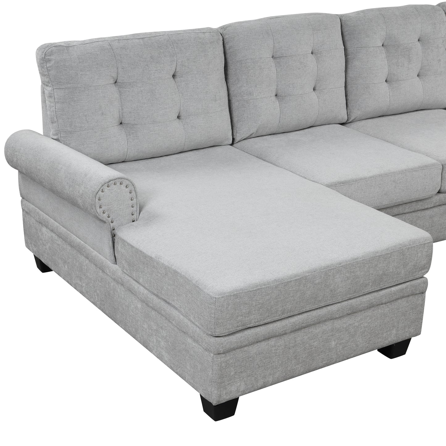 Luxe Gray U-Shaped Sectional Sofa with Tufted Backrest and Plush Comfort