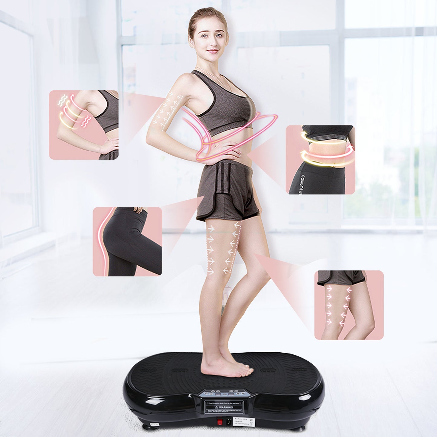 Vibration Plate Exercise Machine, Dual Motor Oscillation, Remote Control and Resistance Bands for Home Training and Weight Loss, Red and Black