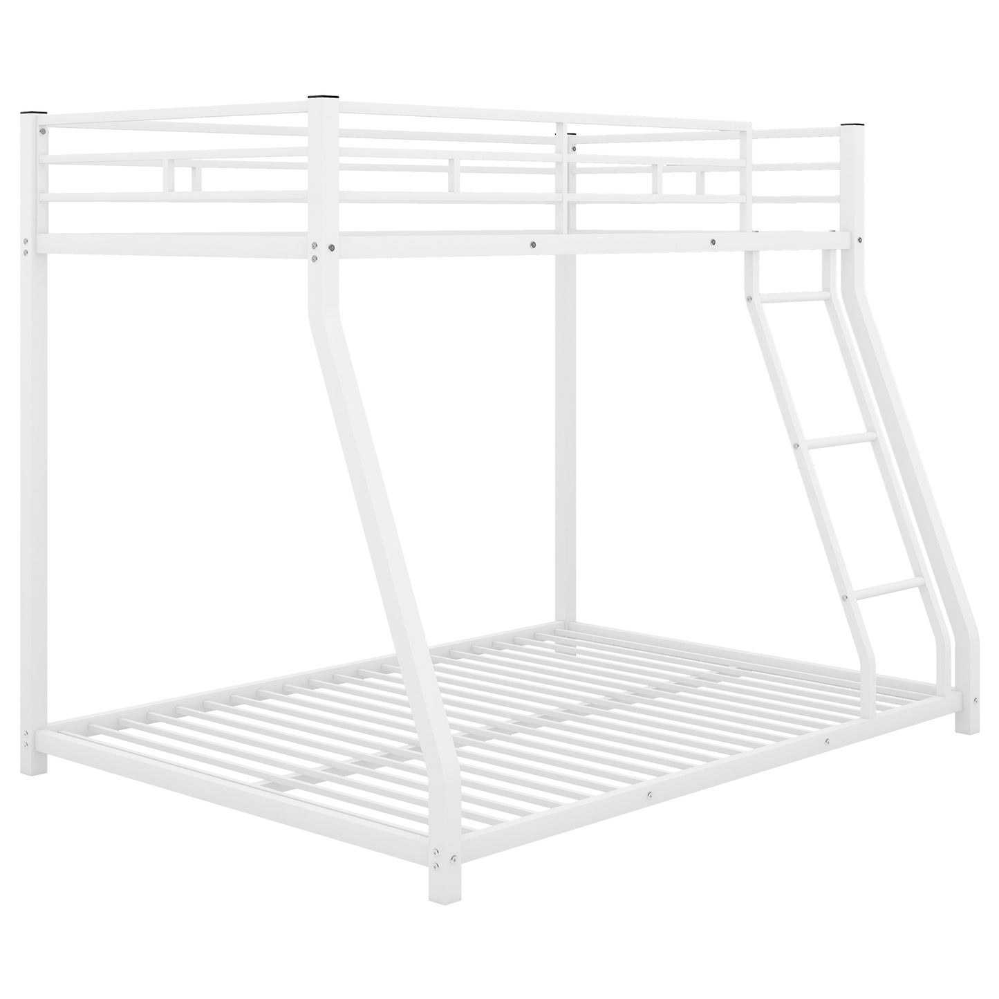 White Metal Bunk Bed with Sloping Stairs for Twin over Full Size