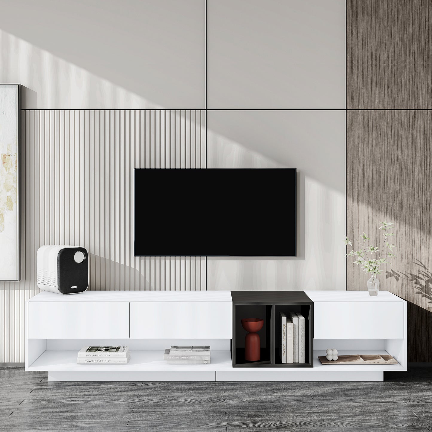 Elegant Two-Tone Media Console with Versatile Storage Solution for Living Room