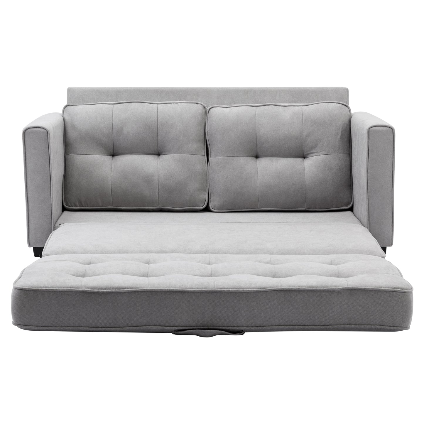 Multifunctional Grey Loveseat Sofa with Pull-Out Bed and Storage Pockets - Modern Upholstered Couch for Living Room and Office