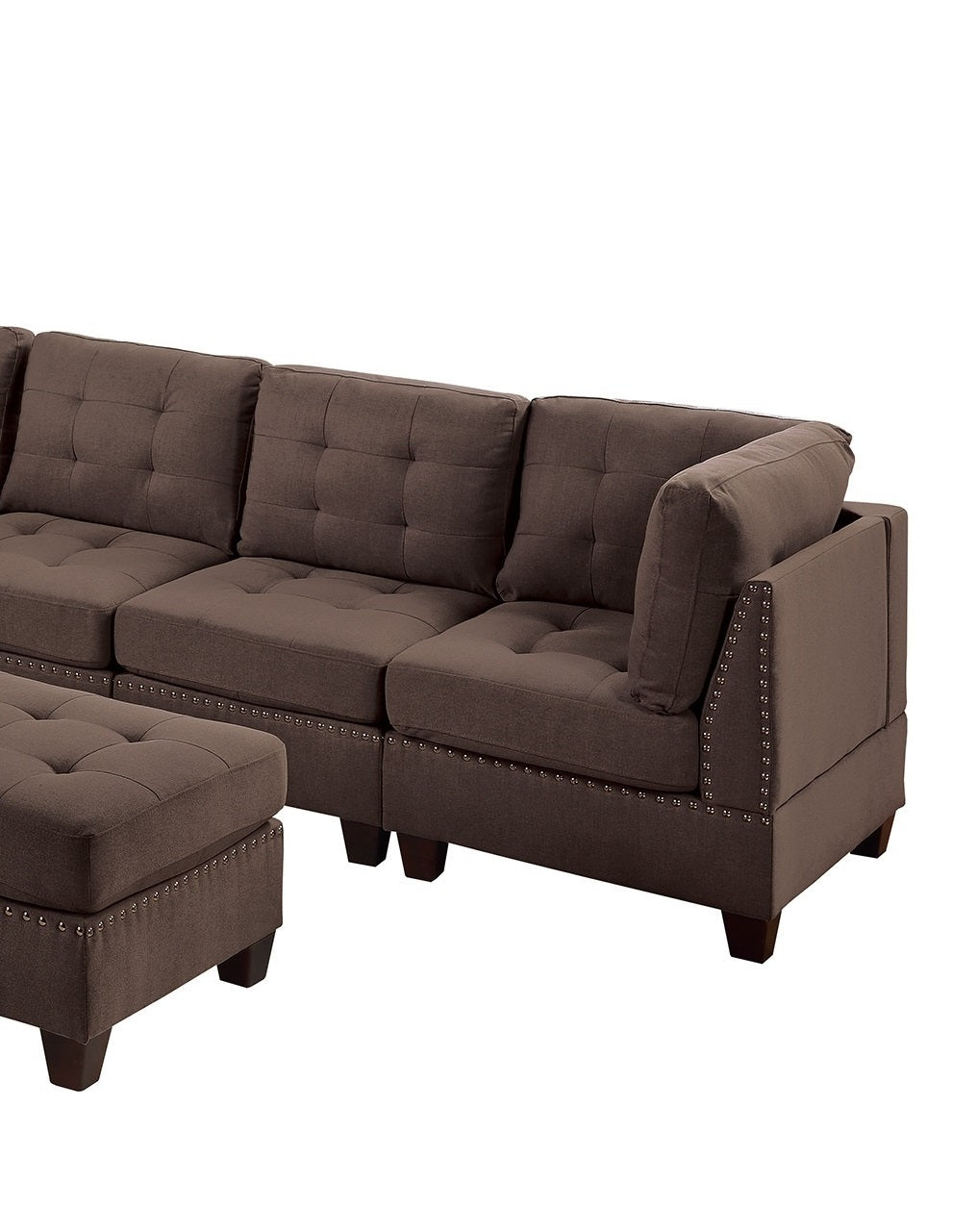 7-Piece Black Coffee Linen Modular Sectional Set with Tufted Nailhead Details