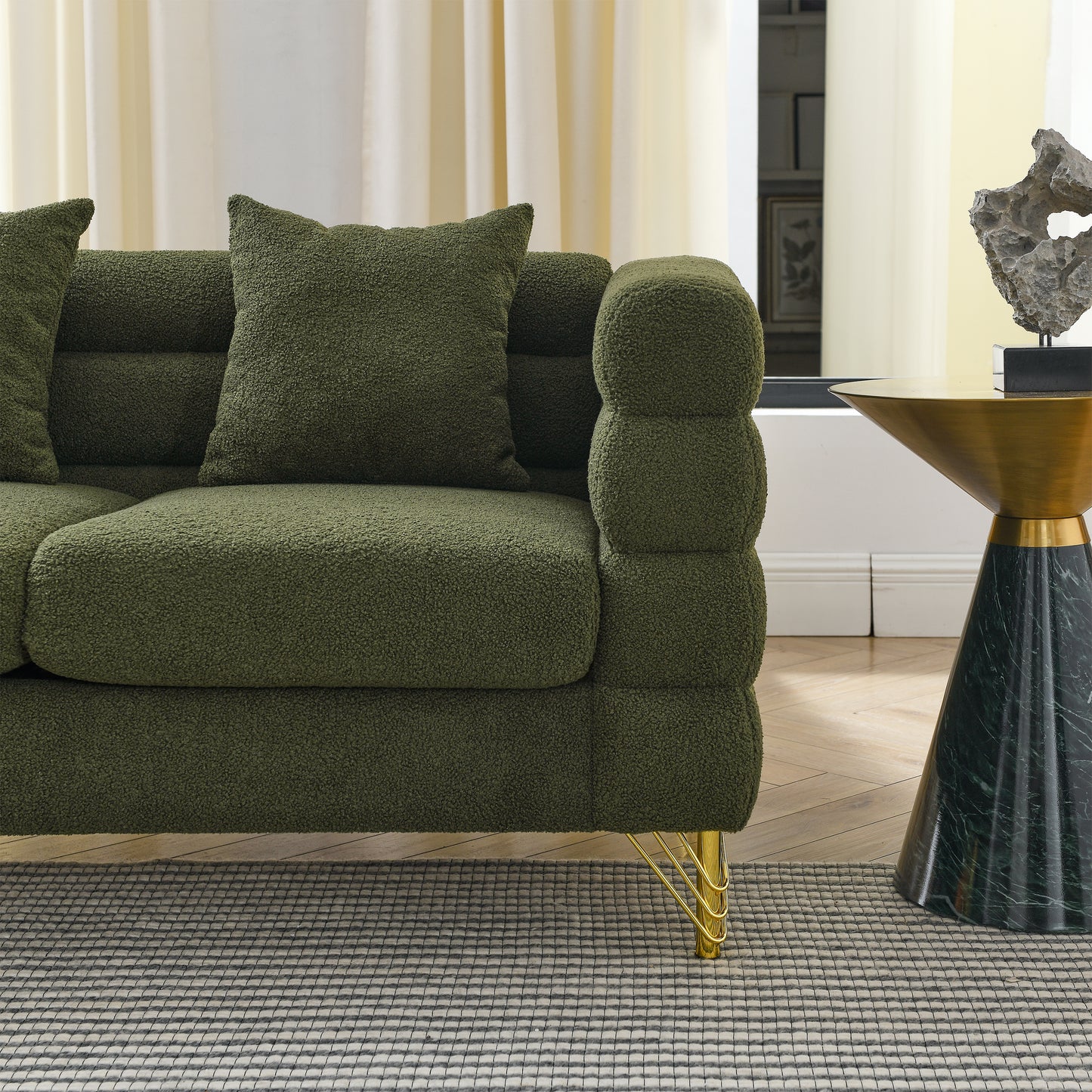 Oversized Green Teddy 3 Seater Sectional Sofa with Lumbar Pillows