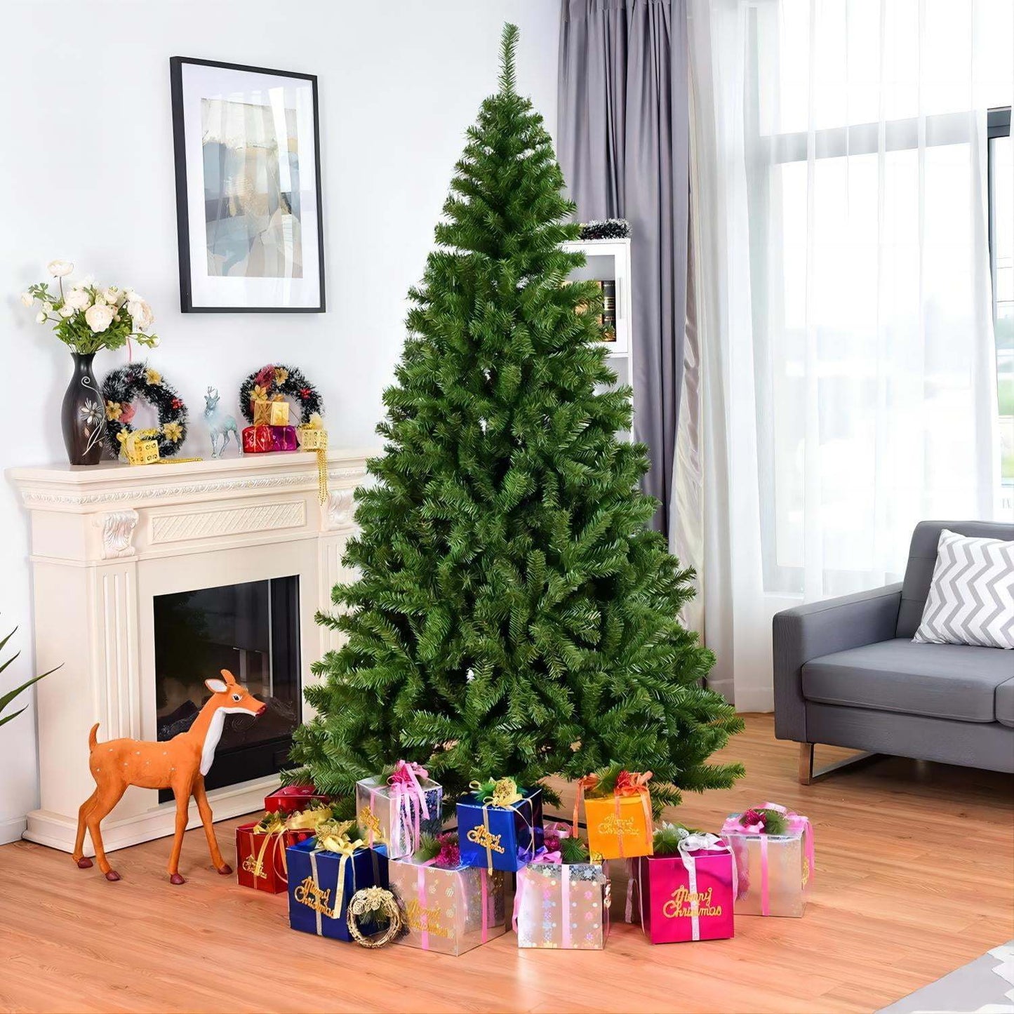 7.5Ft Pre-Lit Christmas Tree with Automatic Branch Drop