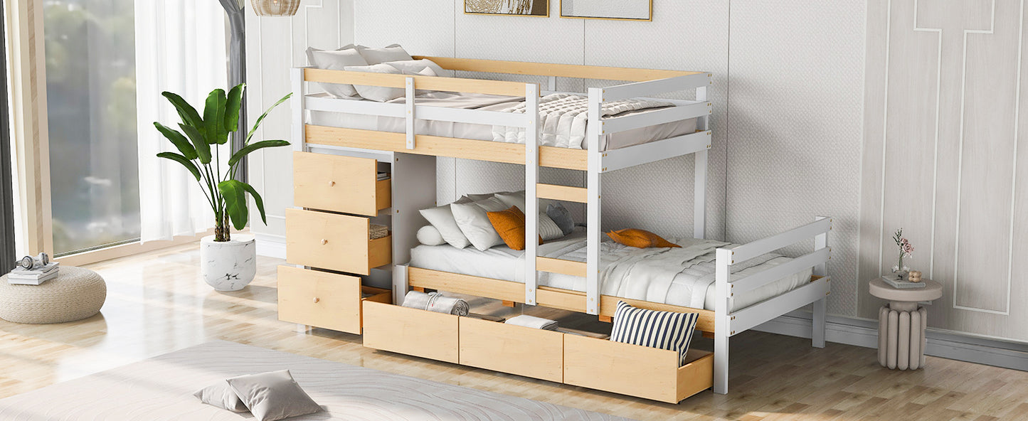 Natural Twin Loft Bunk Bed with Drawers, Ladder, and Dual Sleeping Space