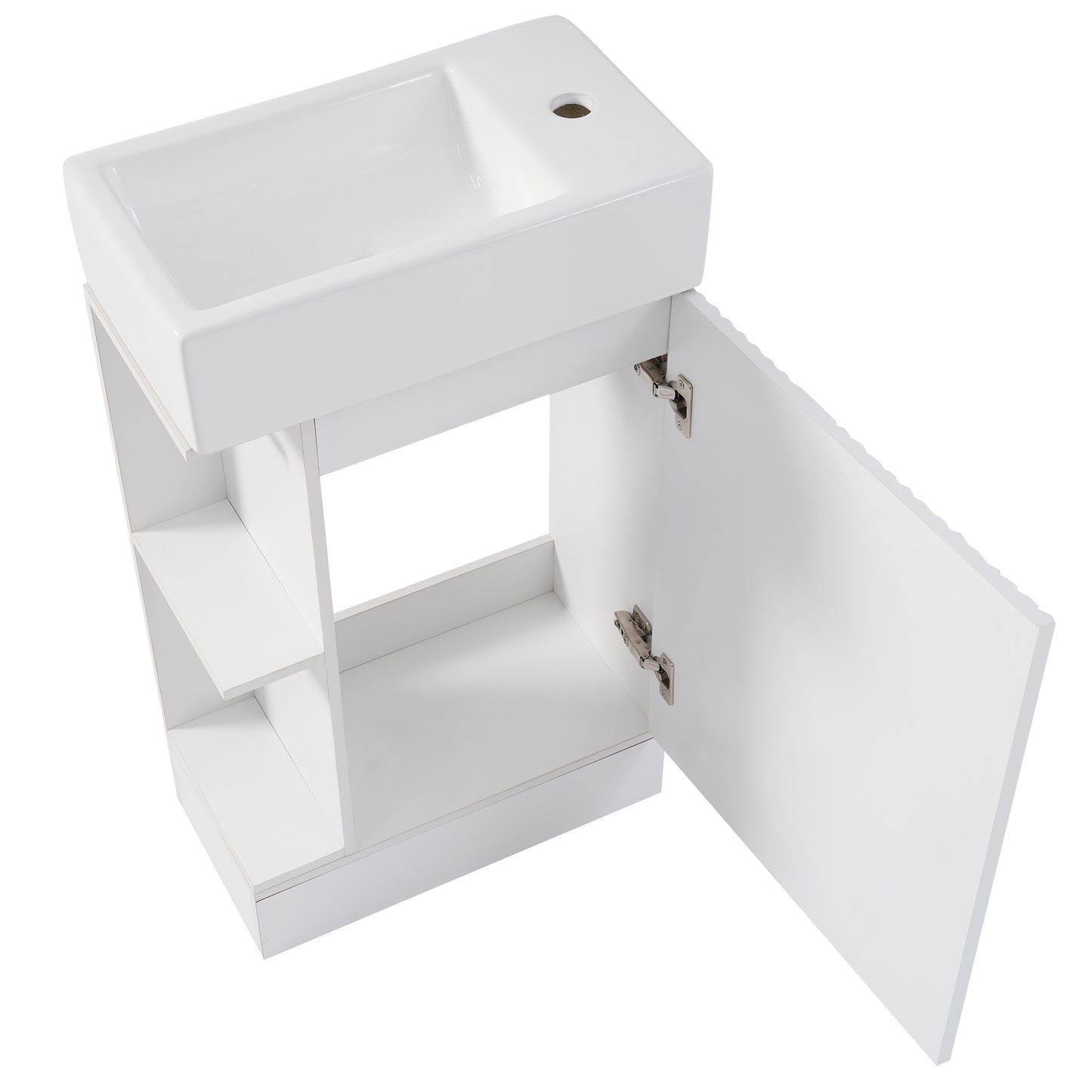 18.6" Bathroom Vanity with Sink, Bathroom Vanity Cabinet with Two-tier Shelf, Left or Right Orientation, White