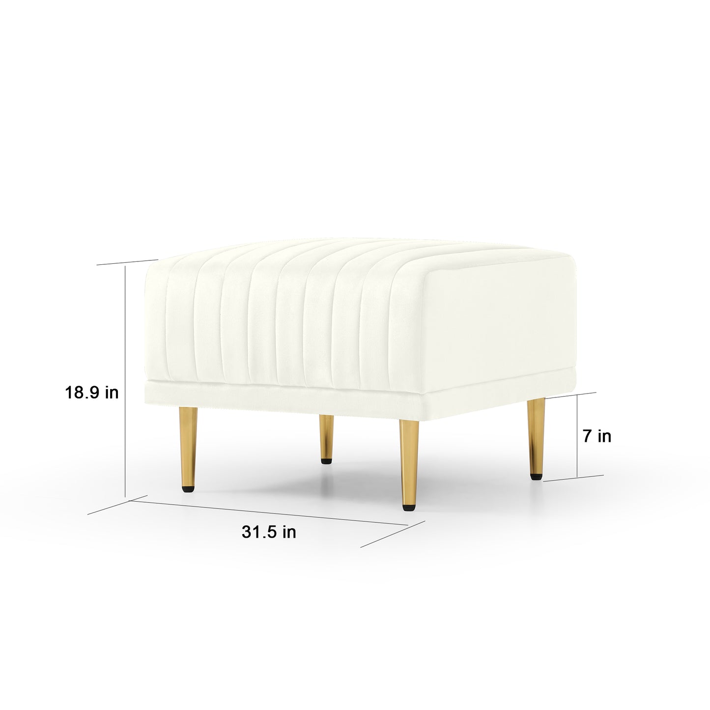 Square Ottoman Cream Velvet Stool Seat with Metal Legs, Footrest for Bedroom to match with Living Room Chairs Armchairs