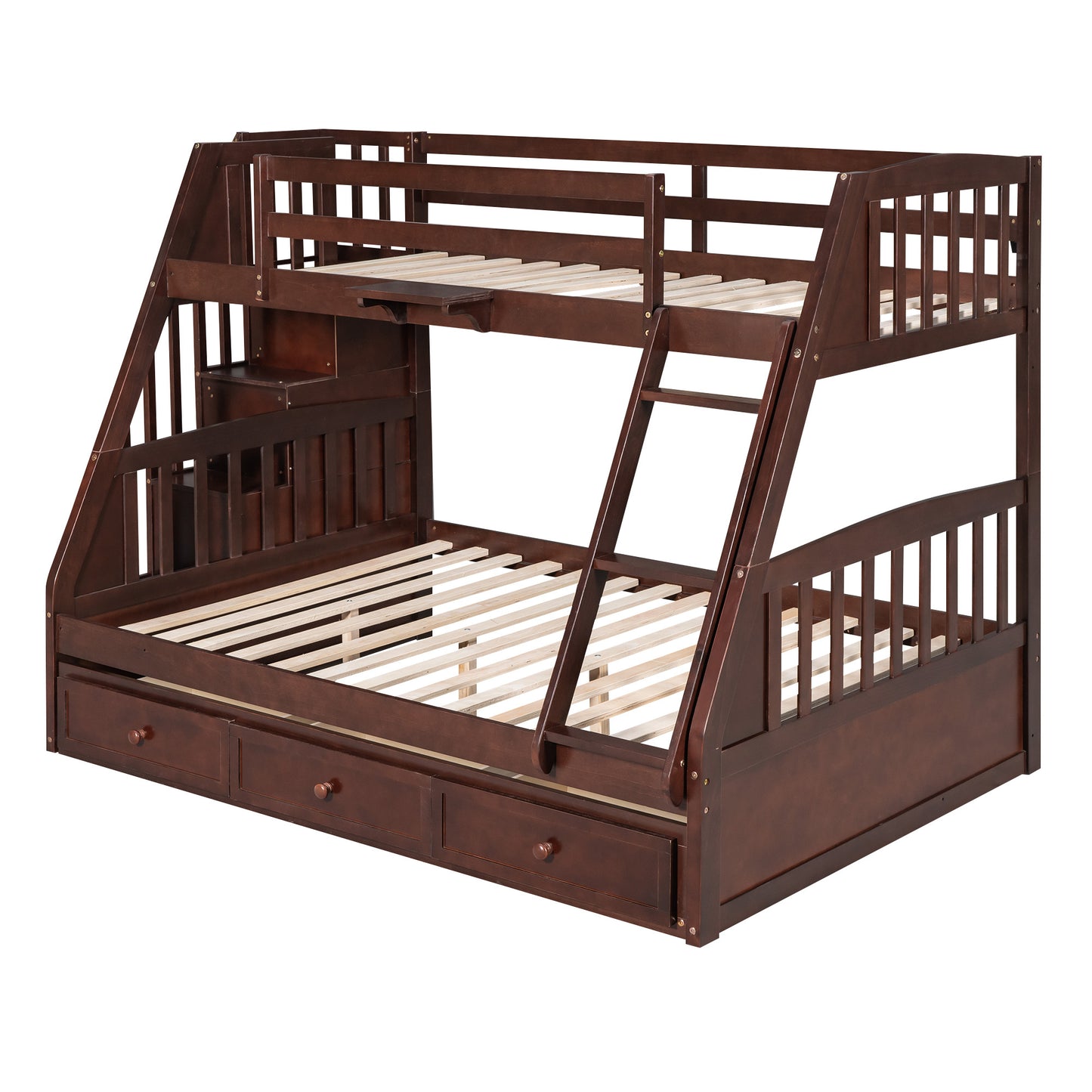 Espresso Twin-Over-Full Bunk Bed with Storage Stairs and Drawers - Versatile Family Sleeping Solution