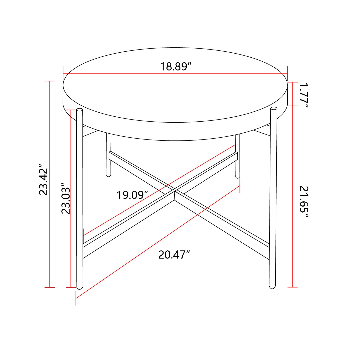 Contemporary Round Coffee Table with Cross Legs Metal Base (Set of 2 pcs)