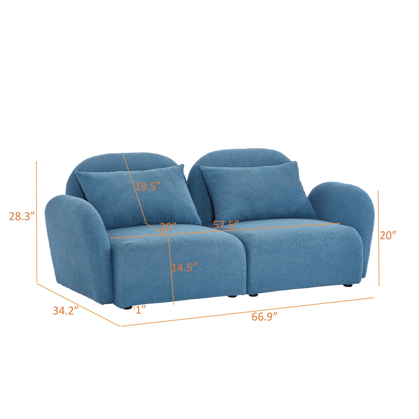 Living Room Furniture Lazy Sofa Loveseat Teddy Fabric Blue