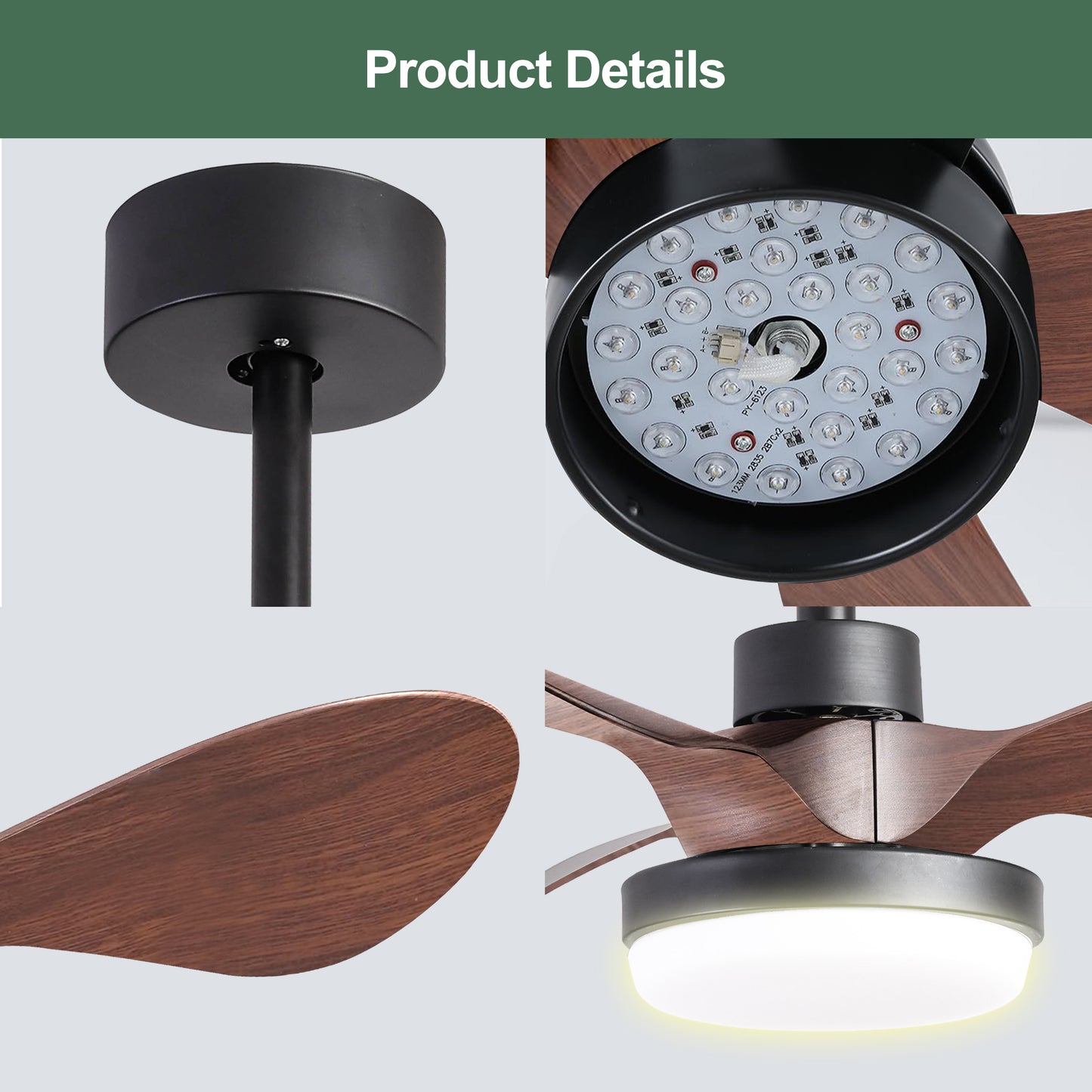 24-Inch Ceiling Fan with Lights Remote Control, 3 Reversible Blades