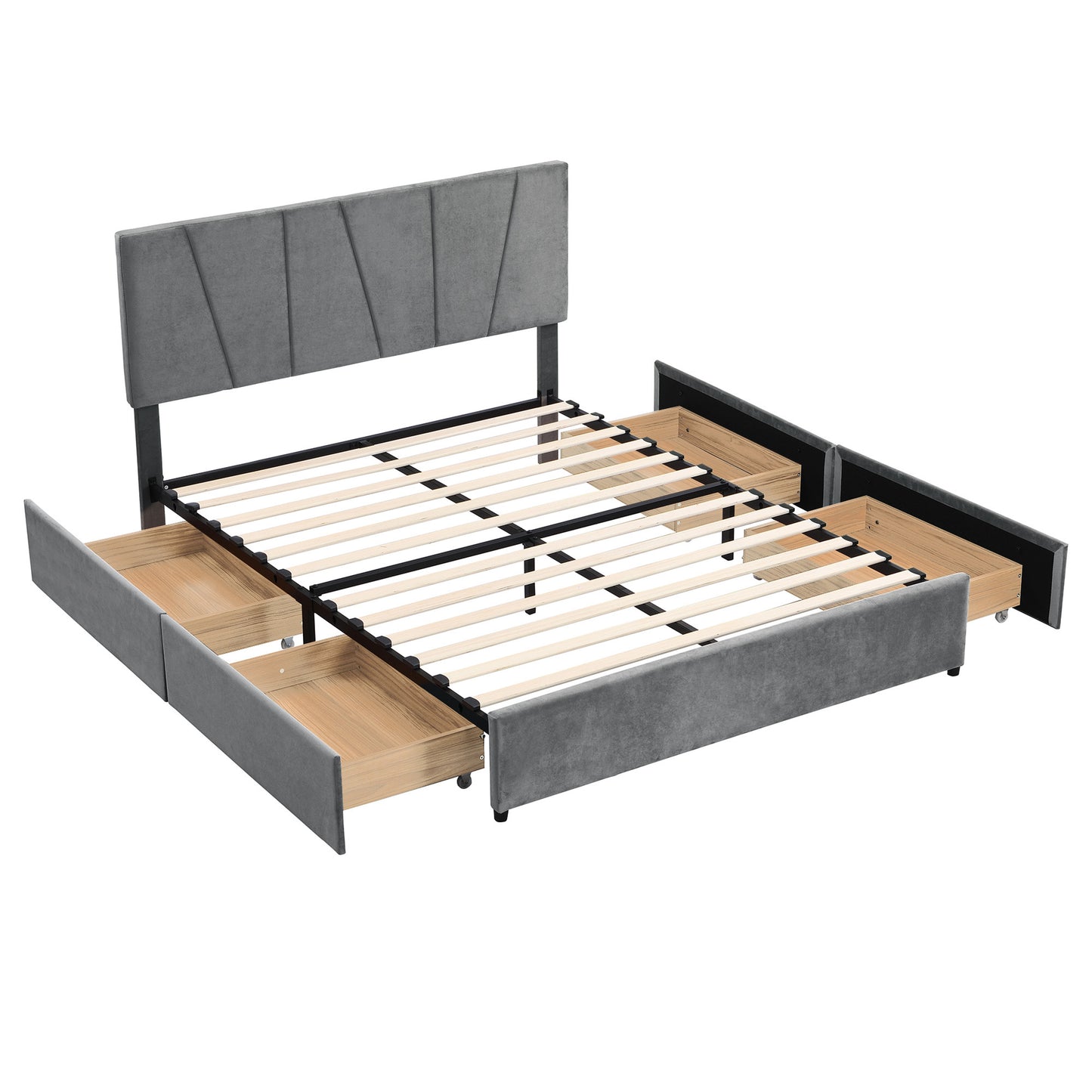 Queen Size Upholstery Platform Bed with Four Drawers on Two Sides, Adjustable Headboard, Grey(: WF291774EAA)