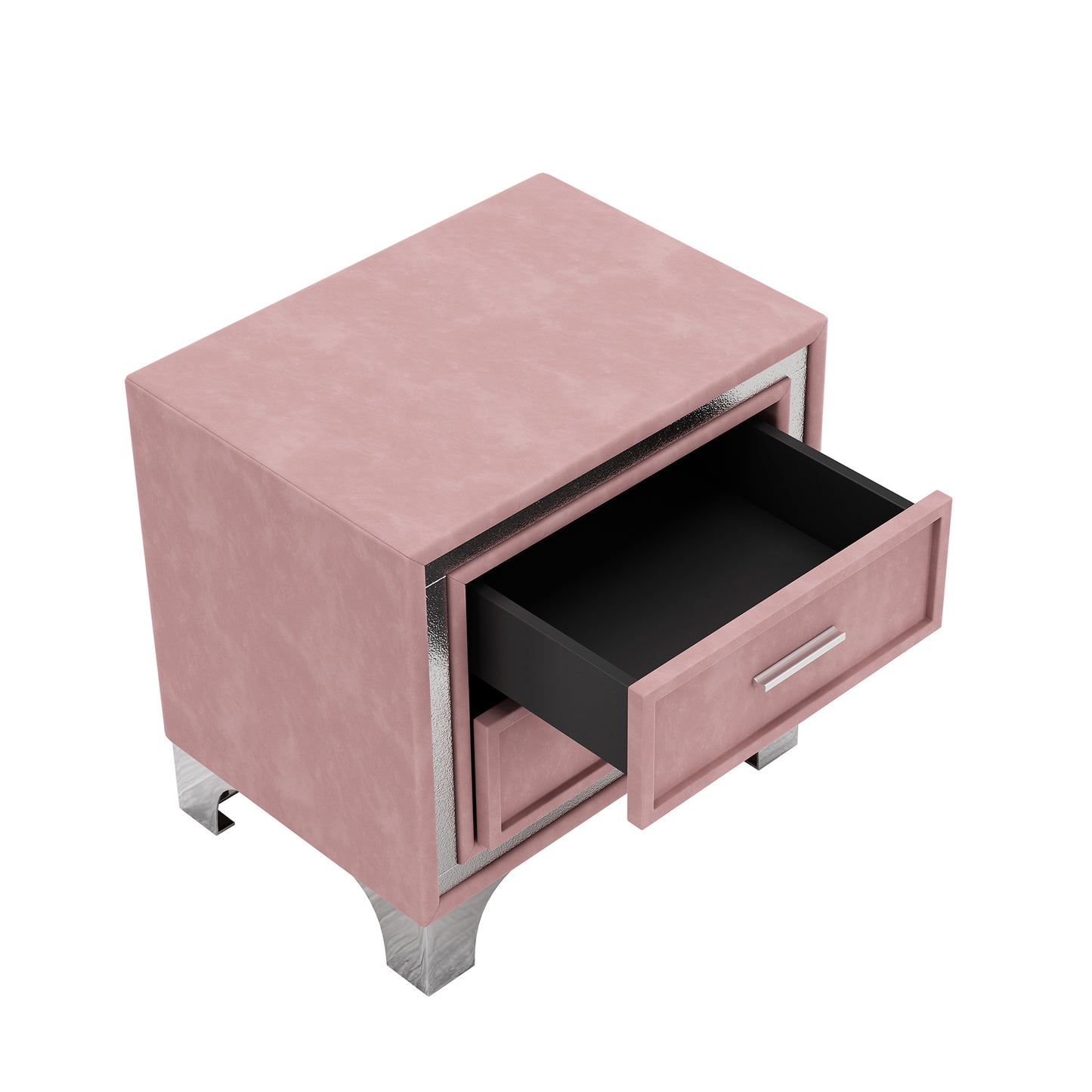 2-Drawer Nightstand with Metal Legs for Bedroom, Mid Century Nightstand Fully Assembled Except Legs and Handles,Velvet Bedside Table-Pink