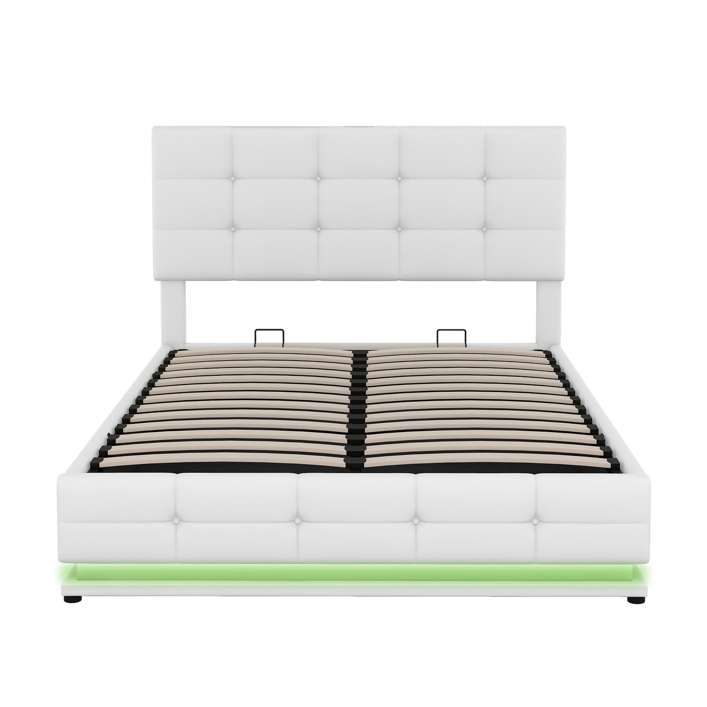 Full Size Tufted Upholstered Platform Bed with Hydraulic Storage System,PU Storage Bed with LED Lights and USB charger, White(Expected Arrival Time: 5.15,AT)